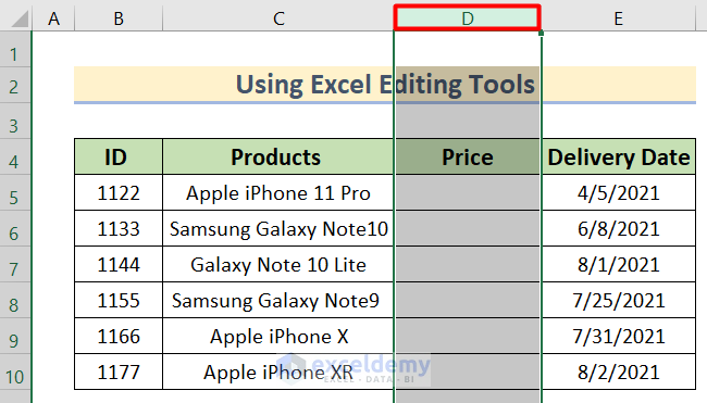Using Excel Editing Tools to excel delete empty columns with header