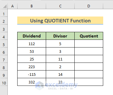 excel divide without remainder