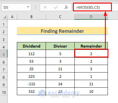 How to Find Remainder in Excel