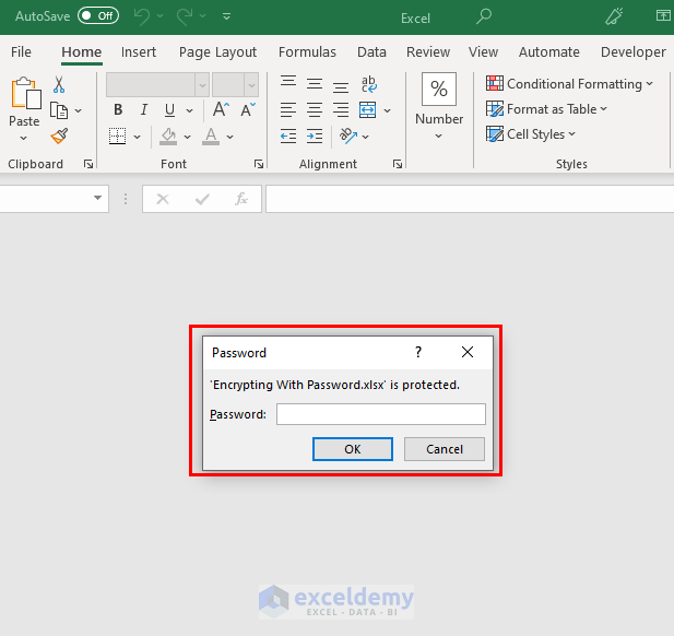 Resultado final para cifrar archivo de Excel con contraseña