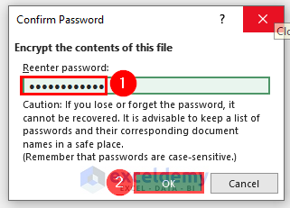 Confirming Password to Encrypt Excel File With Password