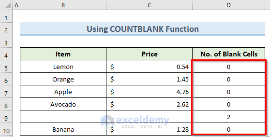 countblank function to solve excel filter stops at blank row problem