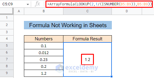excel formulas not working in google sheets