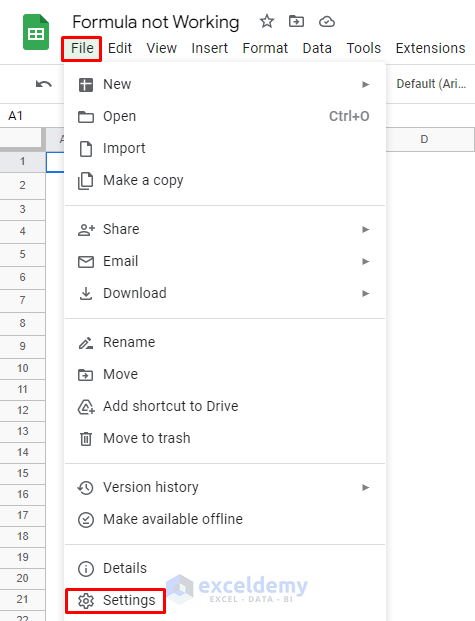 Changing Spreadsheet Settings to Make Excel Formulas Work in Google Sheets