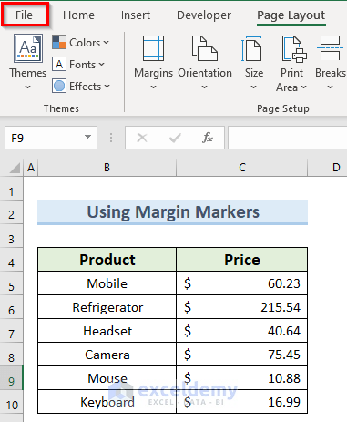 margin markers to solve the Excel margins disappeared problem