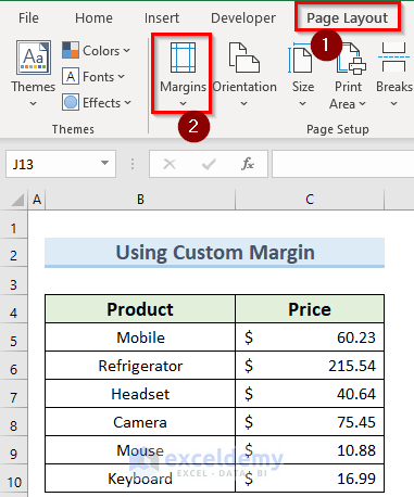 using custom margin to solve the Excel margins disappeared problem