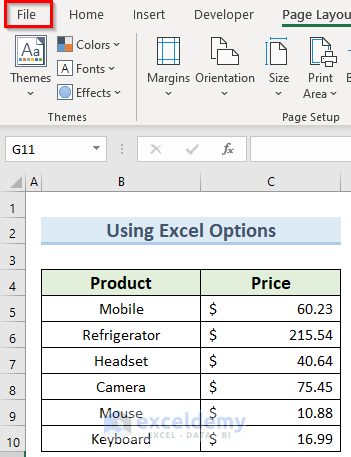 editing excel options to solve the Excel margins disappeared problem