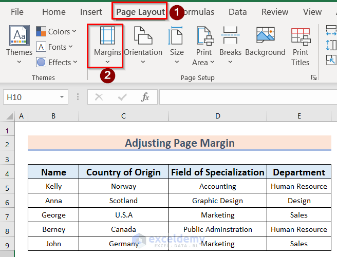 Page Layout to Fix Excel Margins Not Printing Correctly