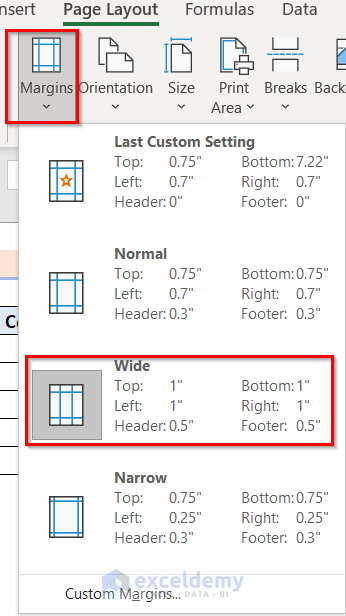 Select Proper Margins Option to Fix Excel Margins Not Printing Correctly
