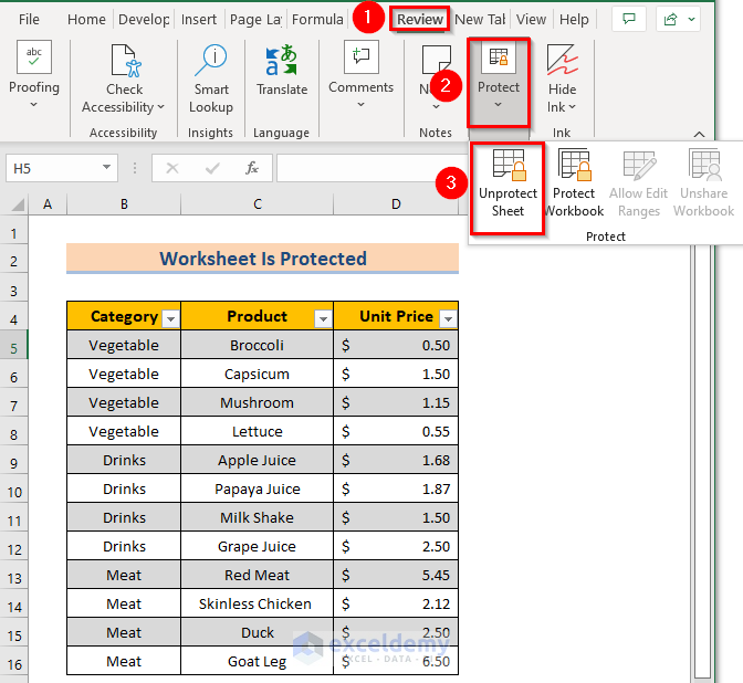 Unprotecting Workbook to the Problem Merge Cells Greyed Out in Excel