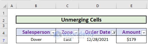Unmerge cells excel not filtering entire column