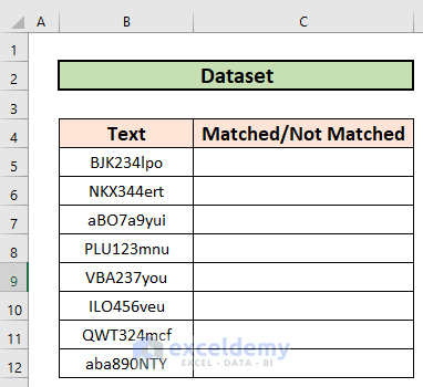 Dataset excel pattern matching