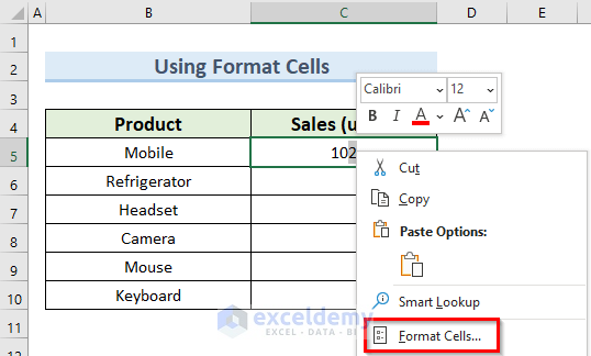 usando celdas de formato para resolver el problema de superíndice de Excel que no funciona