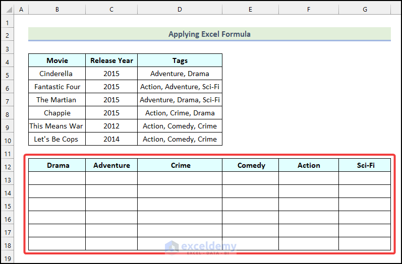 Applying Excel Formula to filter tags in Excel
