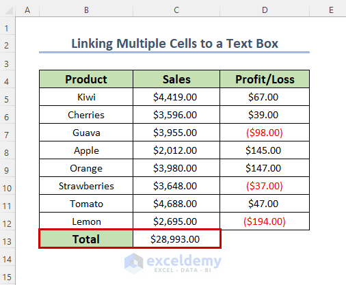 excel text box linked to multiple cells