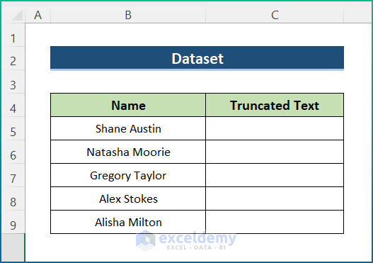 Excel Truncate Text from Right Dataset