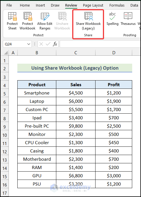 Final output of step 1 if Unshare Workbook is greyed out in Excel