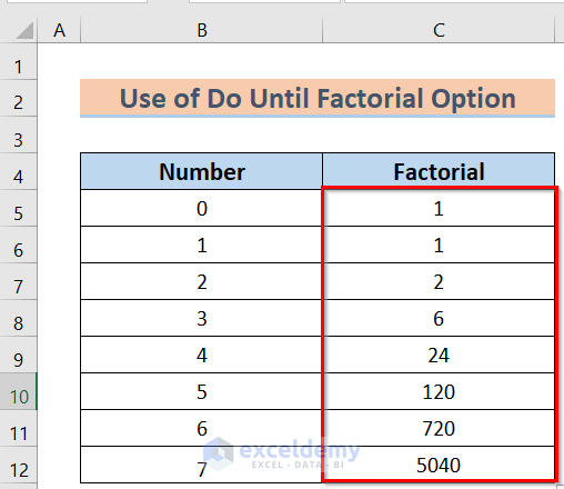 Final Result to Calculate Factorial Using Excel VBA