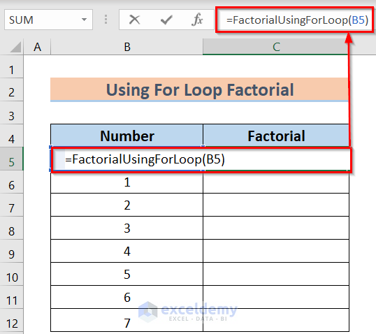 Inserting Formula to Calculate Factorial Using Excel VBA