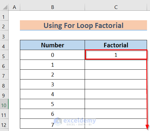 Showing Result to Calculate Factorial Using Excel VBA
