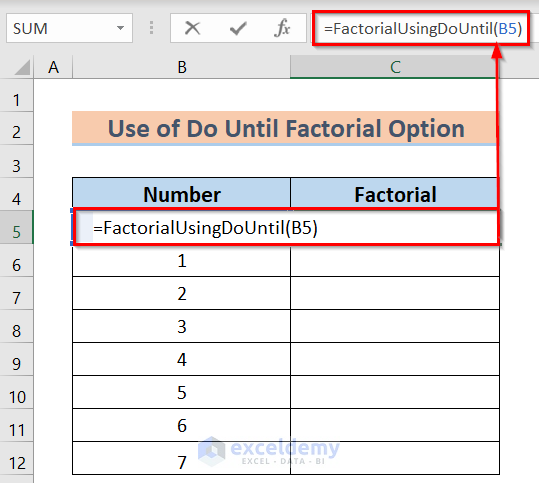Inserting Formula to Calculate Factorial Using Excel VBA