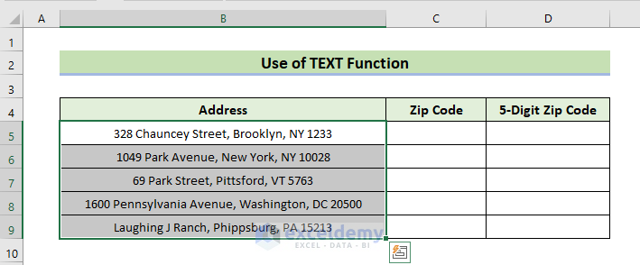 Insert Excel TEXT Function to Add Leading Zeros