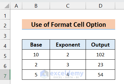 Use of Format Cell Option to Express Exponent in Excel