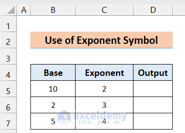 exponent symbol in excel