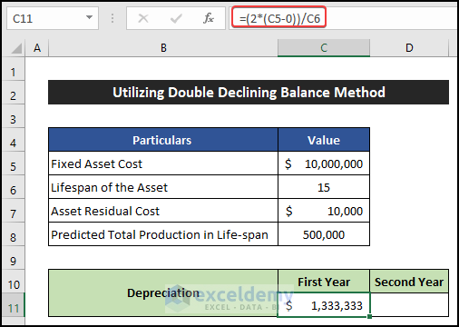 Utilizing Double Declining Balance Method for Creating the Asset Depreciation Calculator for the First Year