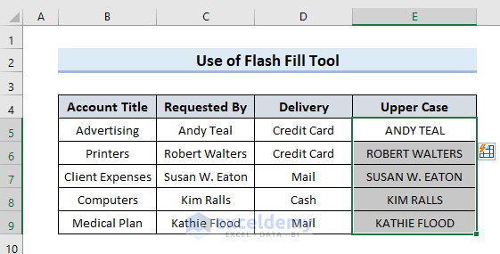 Output of Using Flash Fill