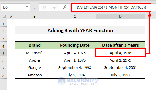 Adding 3 with YEAR Function