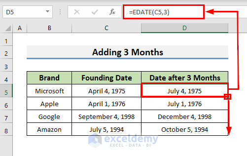 How to Add 3 Months to a Date in Excel
