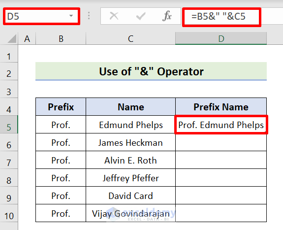 Use the “&” Operator in Excel to Insert Prefix