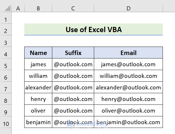 Result of Adding Suffix Through Excel VBA
