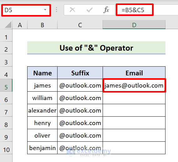 Use “&” Operator in Excel to Insert Suffix