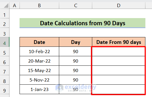 how to calculate 90 days from date in excel