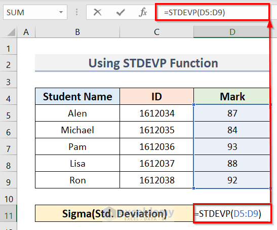 Inserting Formula to Calculate Sigma in Excel