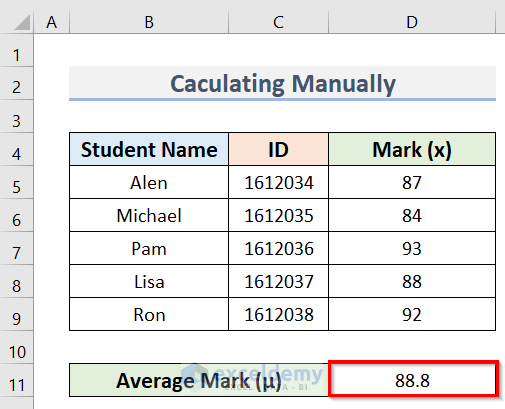 Average Result to Calculate Sigma in Excel