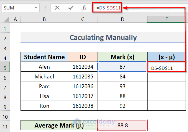 Insert FOrmula to Calculate Sigma in Excel