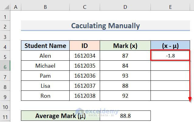 Using Fill Handle to Calculate Sigma in Excel