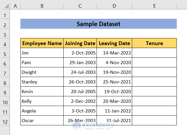 how to calculate tenure in years and months in Excel