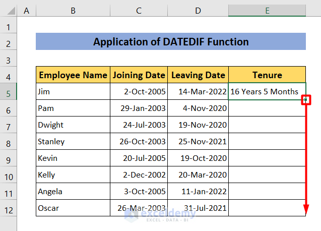 how to calculate tenure in years and months in Excel using DATEDIF function