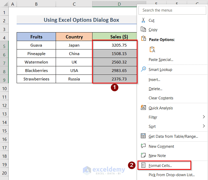 Right-click to Change Comma Separators in Excel