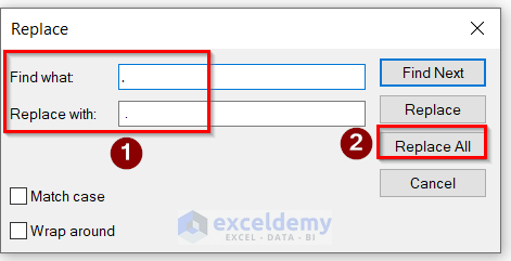 Using Find and Replace Dialog box to Change Comma Separators in Excel