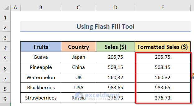 Final Result to Change Comma Separators in Excel