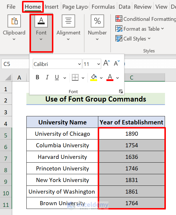 Configure Font Style Through Font Group Commands