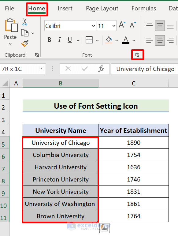 Use Font Setting Icon to Change Font Style in Excel