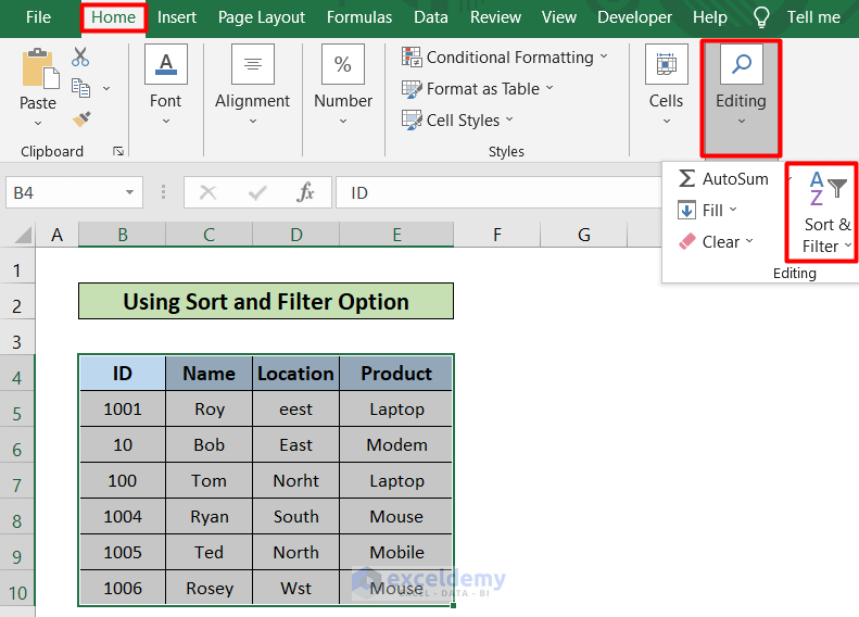 Check for Data Entry Errors in Excel by Using Sort and Filter Option
