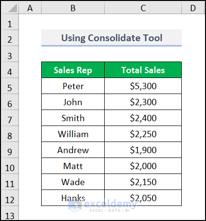 Using consolidate tool to consolidate multiple excel files into one