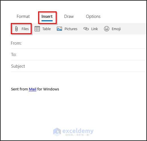 copy and paste excel table into outlook email by inserting files in the client